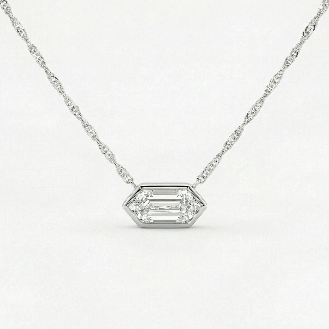 Certified 3/4Ct Long Hexagon Bezel Diamond East West Pendant Necklace Lab Grown (E-F, VS)