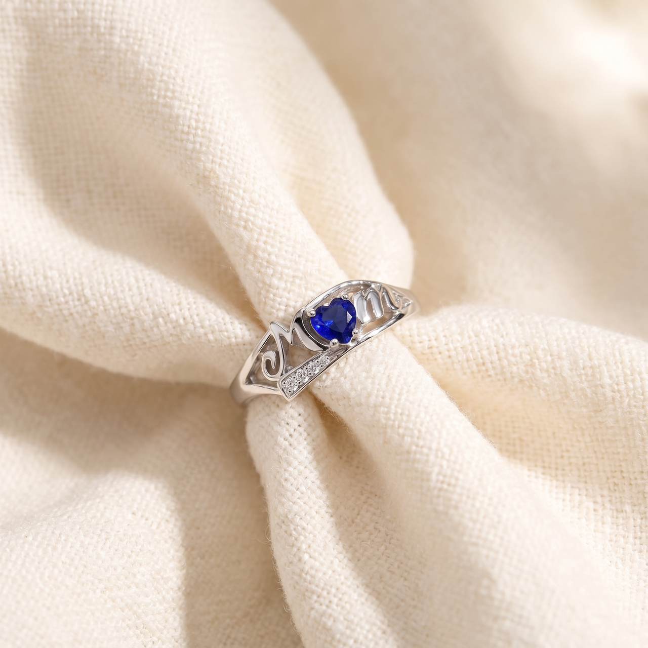 5/8Ct Heart Shaped Sapphire & Diamond Mom Ring in White, Yellow or Rose Gold (G-H, I1)