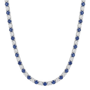 30Ct Blue Sapphire & Diamond Tennis Necklace 14k Gold 16.5" Lab Grown (E-F, VS)