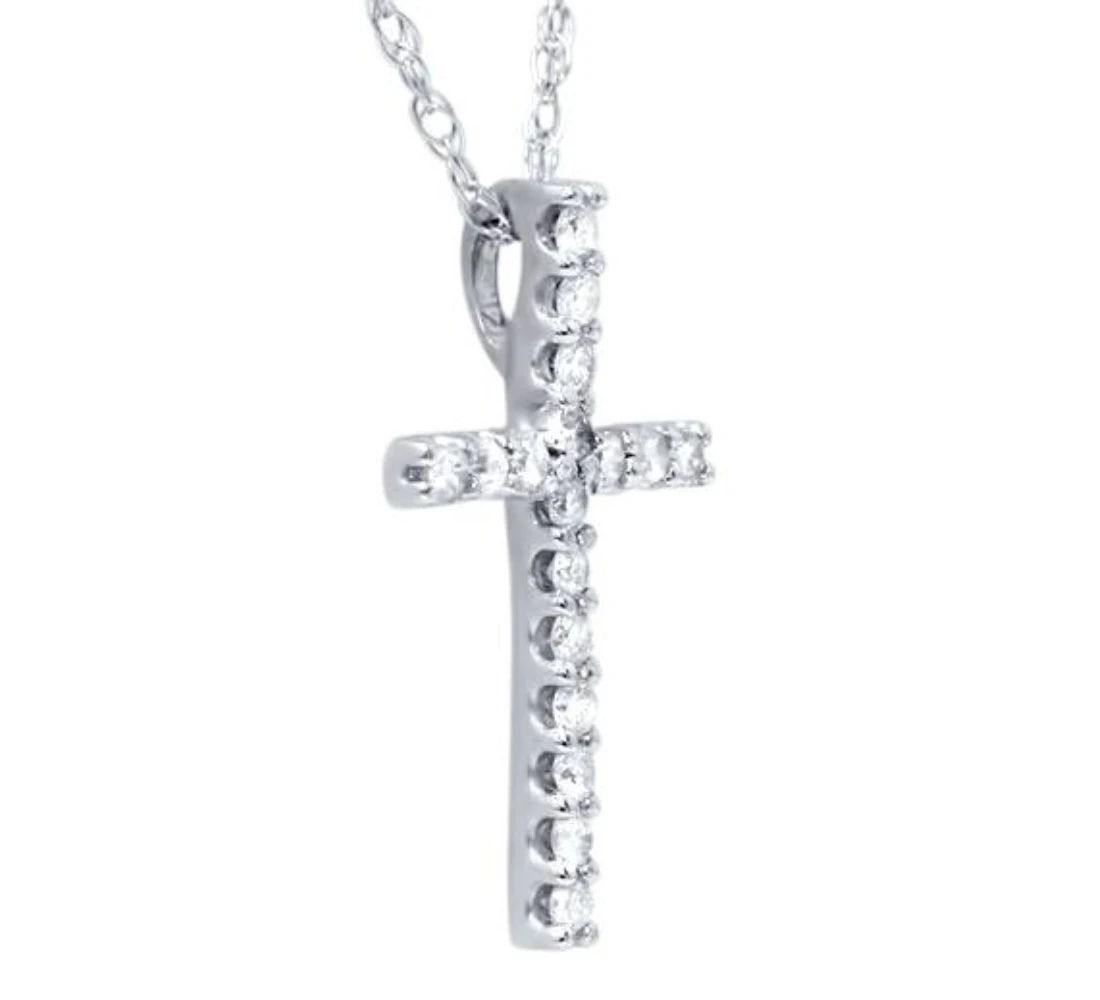 1/10ct Diamond Cross Pendant 10K White Gold 1/2" Tall Lab Grown (E-F, VS)