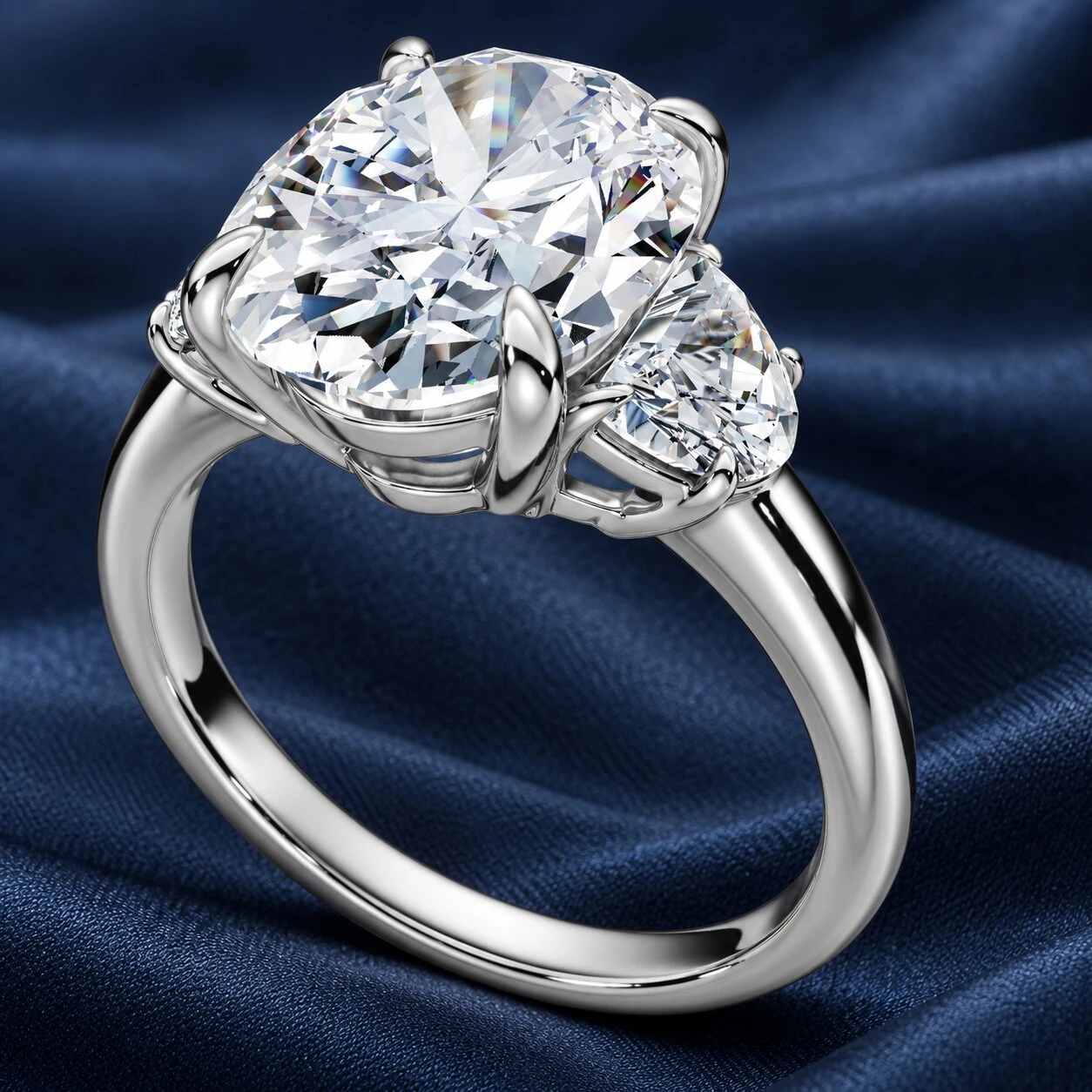 Certified Joanna 4 3/4Ct Oval & Half Moon Diamond Engagement 14k Gold Lab Grown (E-F, VS)