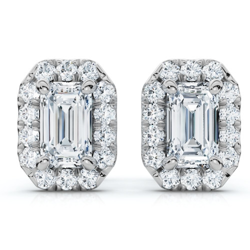 3/4Ct Emerald Lab Grown Diamond Halo Studs Silver Earrings (G-H, VS)