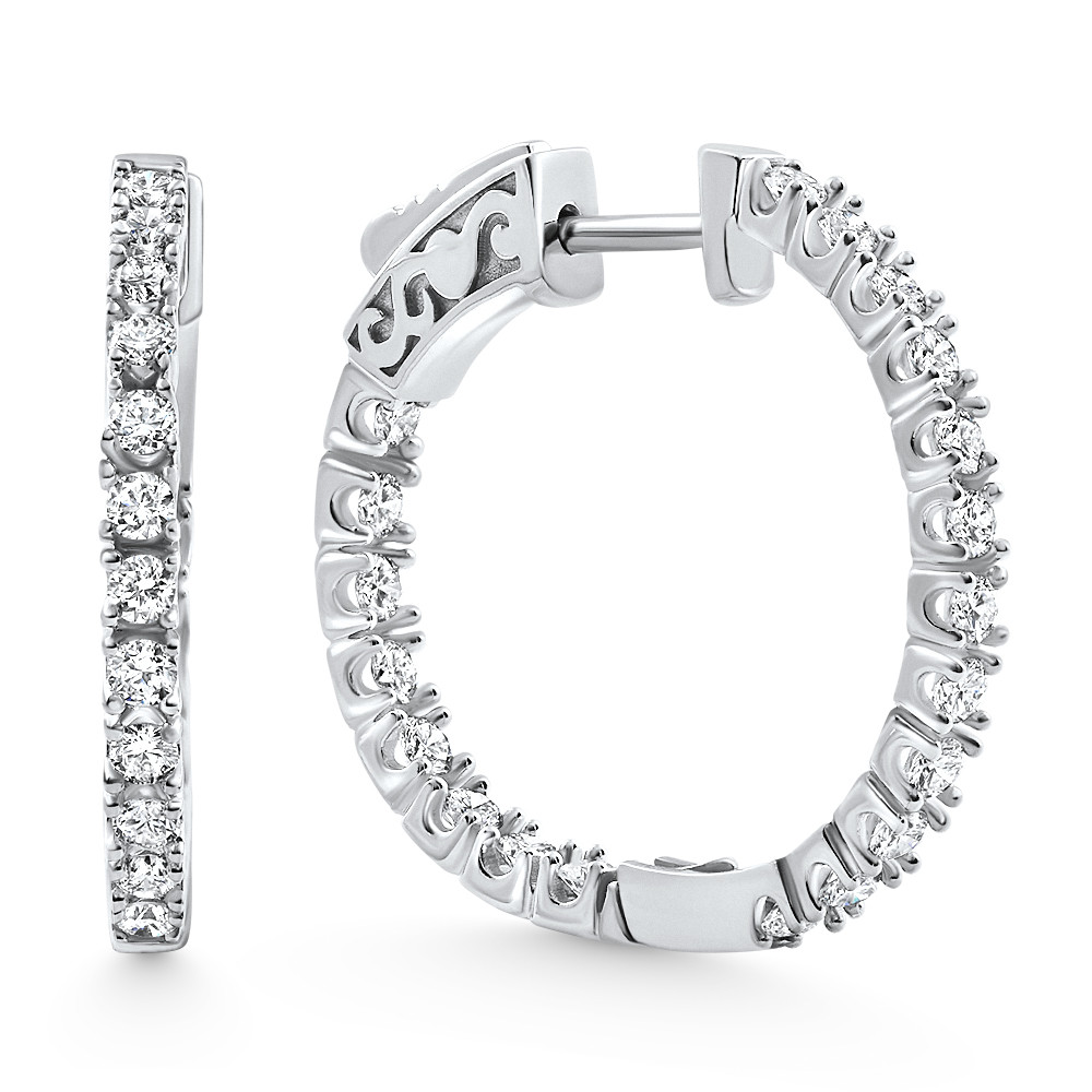 2Ct Lab Diamond Hoops Inside Outside 1 1/3" Silver Earrings (G-H, VS)