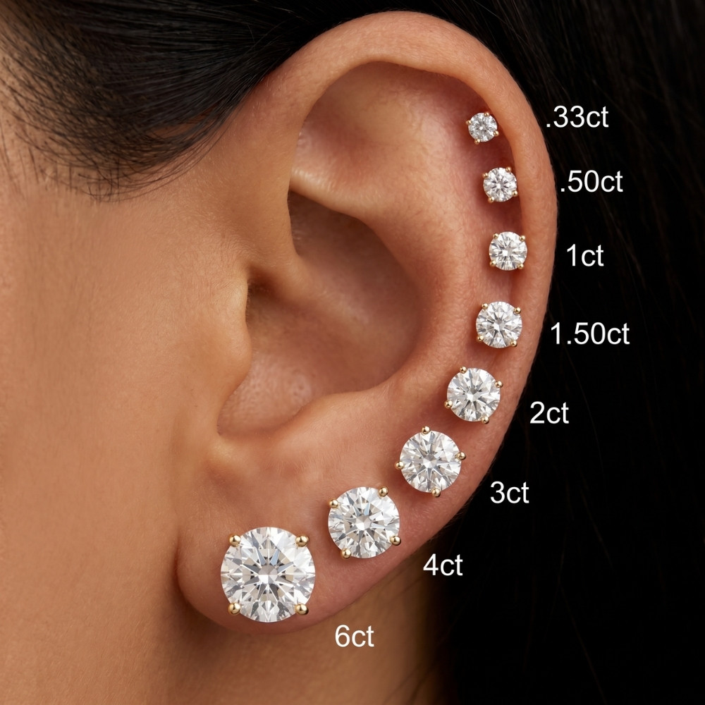 Round Four Prong Natural Diamond Studs 14k Gold (I-J, I2-I3)