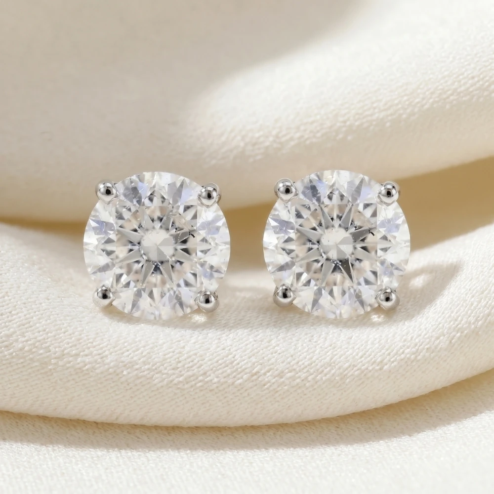 Round Four Prong Natural Diamond Studs 14k Gold (I-J, I2-I3)