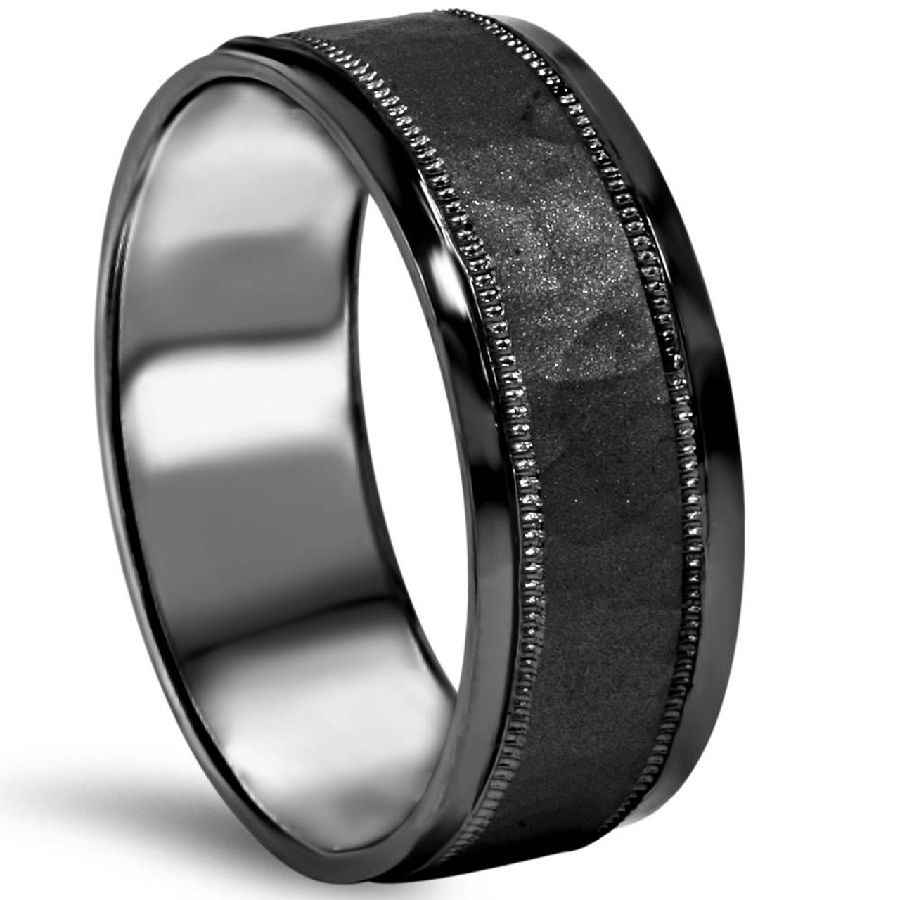 8mm Hammered 10K Black Gold Mens Wedding Band 8mm Hammered 10K Black Gold Mens Wedding Band