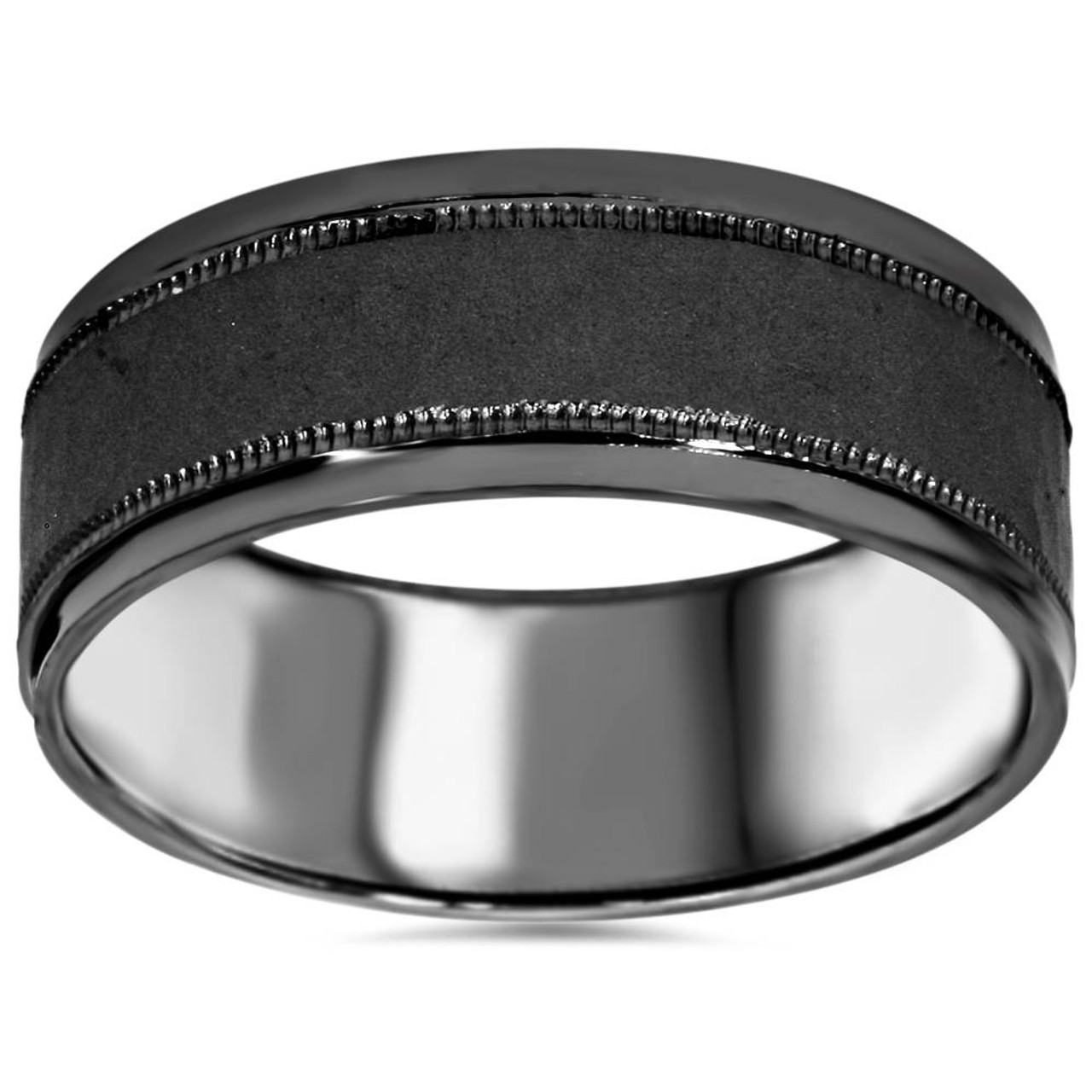 8mm Lab Sapphire Men's Wedding Band Black Gold Channel Set