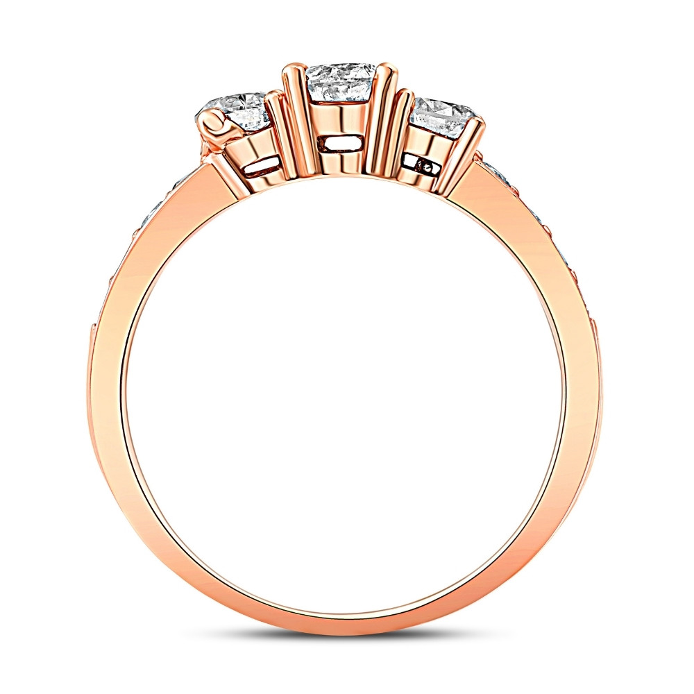 1ct 3 Stone Diamond Engagement Ring 14K Rose Gold (I-J, I2-I3)