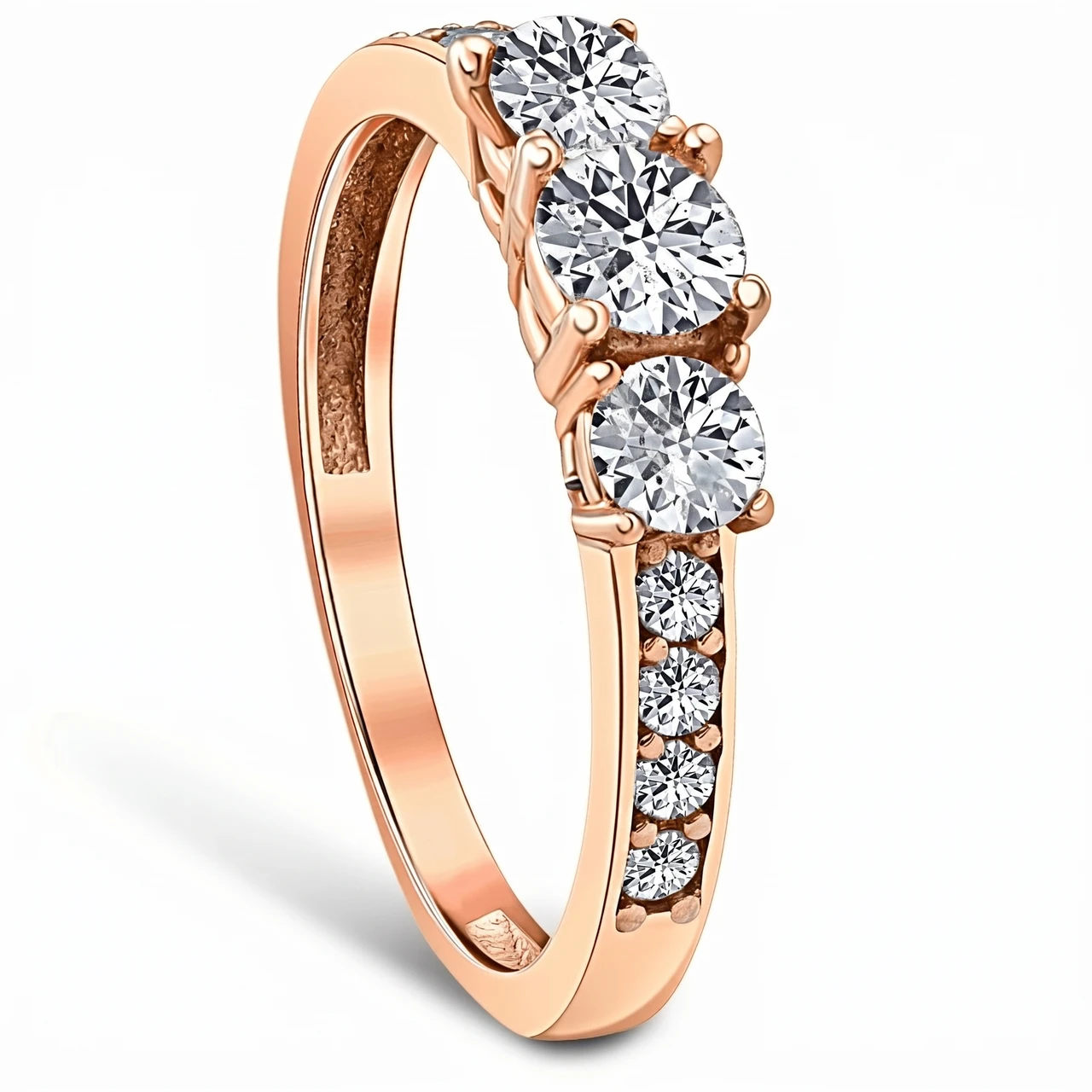 1ct 3 Stone Diamond Engagement Ring 14K Rose Gold (I-J, I2-I3)