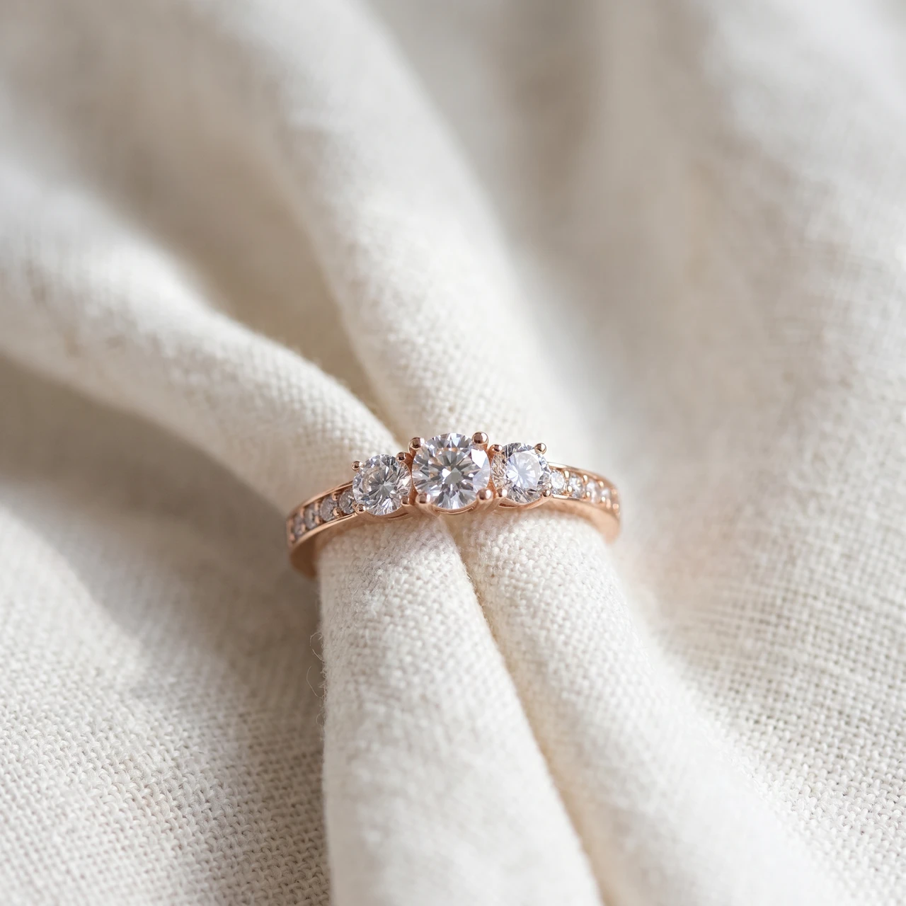 1ct 3 Stone Diamond Engagement Ring 14K Rose Gold (I-J, I2-I3)