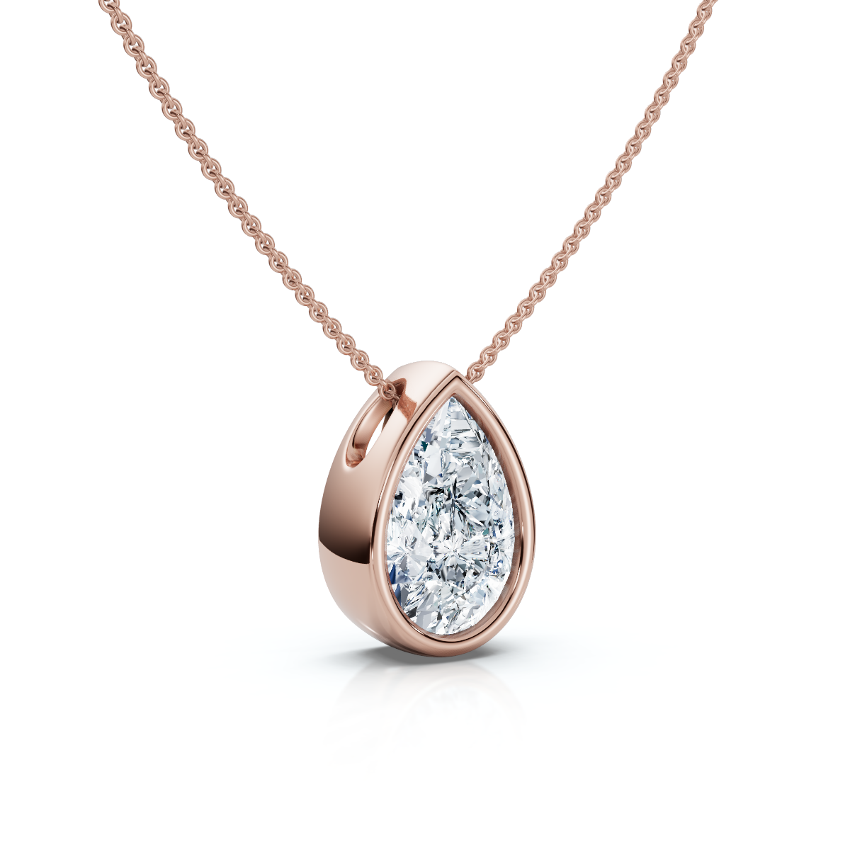 .50 - 2Ct Bezel Pear Shape Diamond Pendant 14k Gold Necklace 18" Lab Grown (E-F, VS)