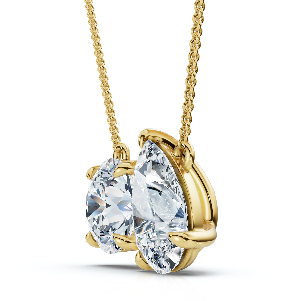 2Ct TW Toi et Moi Pear and Round Diamond Pendant 14k Gold 18" Necklace Lab Grown (E-F, VS)