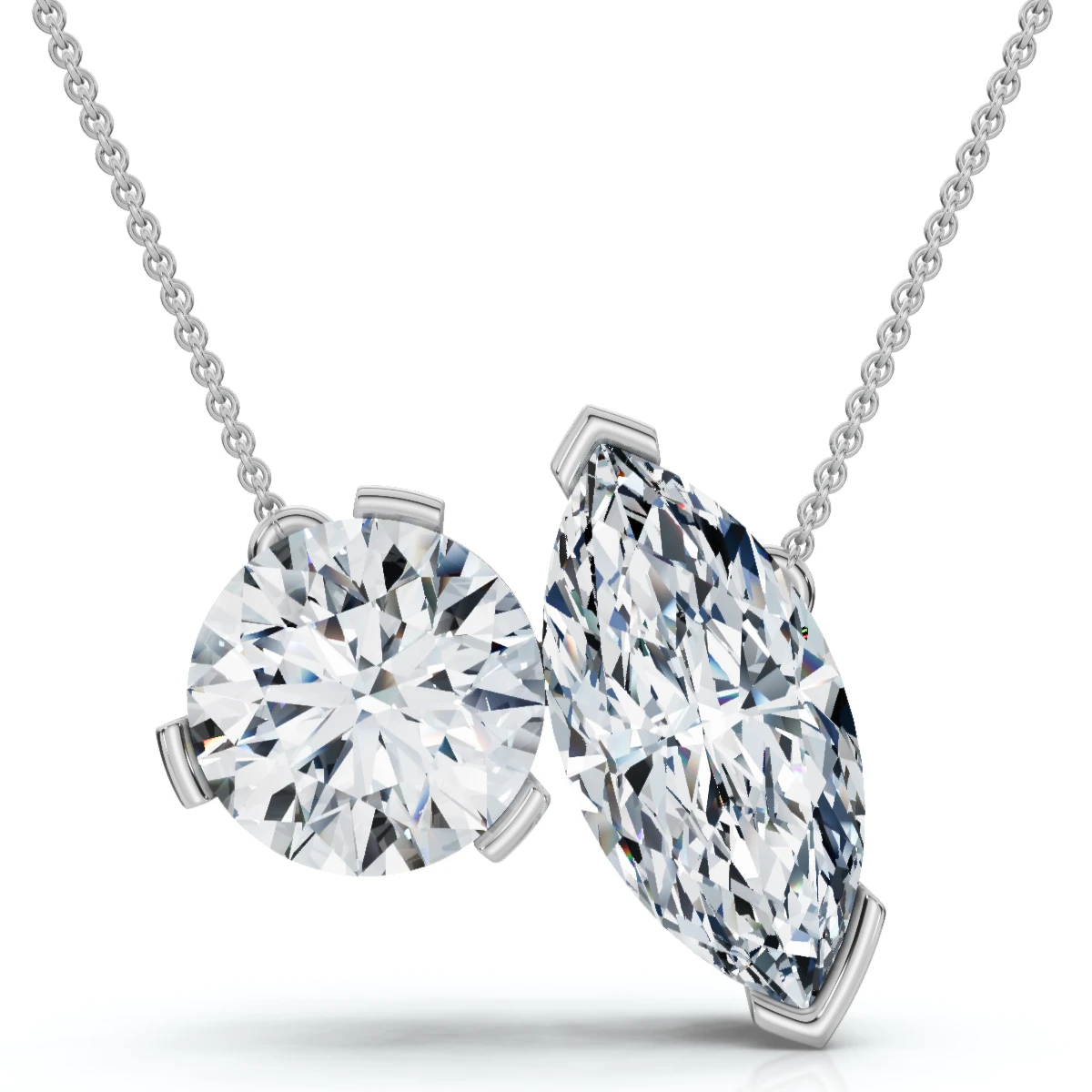 2Ct Toi et Moi Marquise and Round Diamond Pendant 14k Gold 18" Chain Lab Grown (E-F, VS)