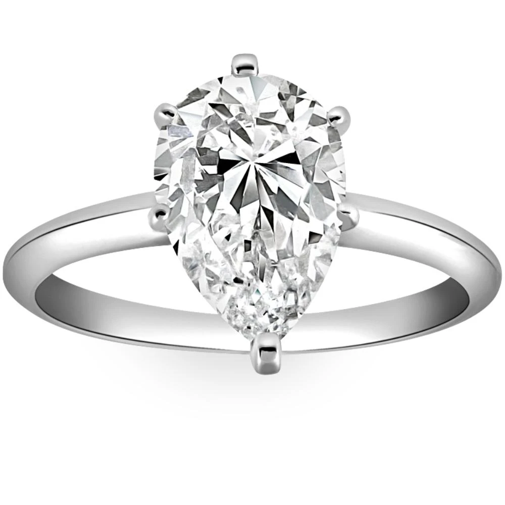 3CT Platinum Pear Shaped Diamond 6-Prong Solitaire Engagement Ring Lab Grown (G-H, VS2-SI1)