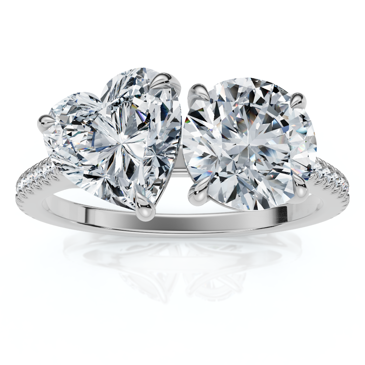 2 1/10Ct Toi et Moi Heart and Round Diamond Ring 14k Gold or Platinum Lab Grown (E-F, VS)
