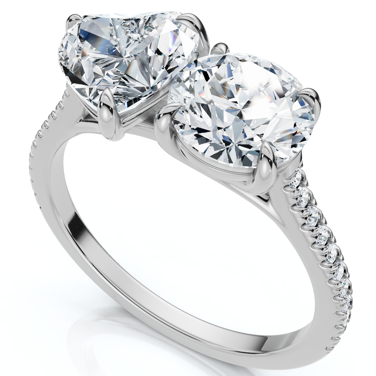 2 1/10Ct Toi et Moi Heart and Round Diamond Ring 14k Gold or Platinum Lab Grown (E-F, VS)