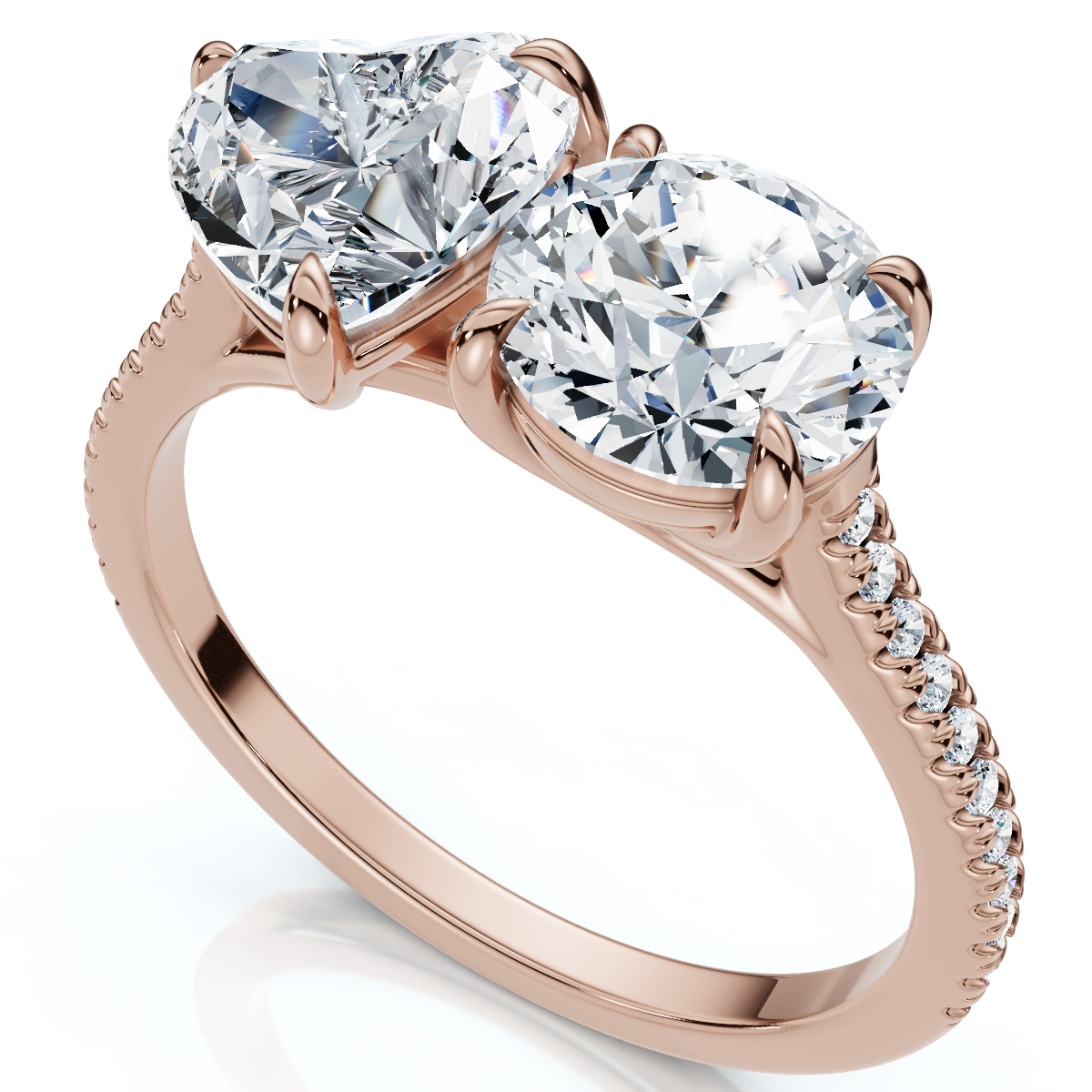 2 1/10Ct Toi et Moi Heart and Round Diamond Ring 14k Gold or Platinum Lab Grown (E-F, VS)