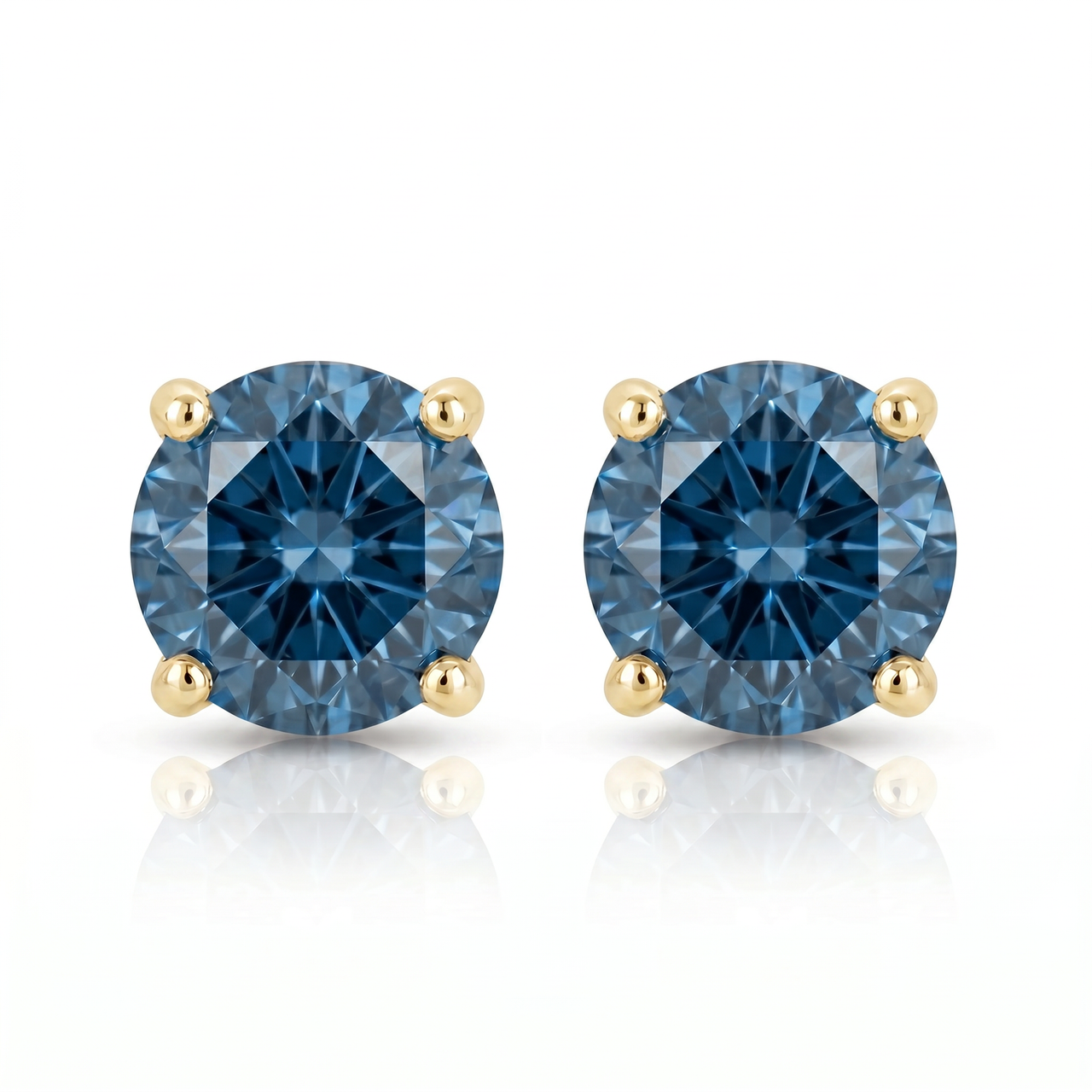 Round Four Prong Blue Diamond Studs 14k Gold Lab Grown (Blue, VS2-SI1)