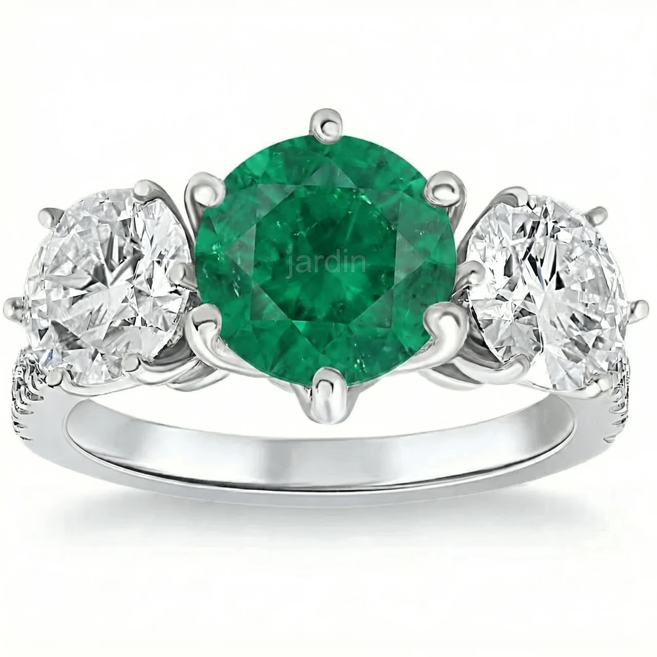 6 3/4Ct Emerald Diamond Ring Three Stone Gold Lab Grown (G-H, VS)