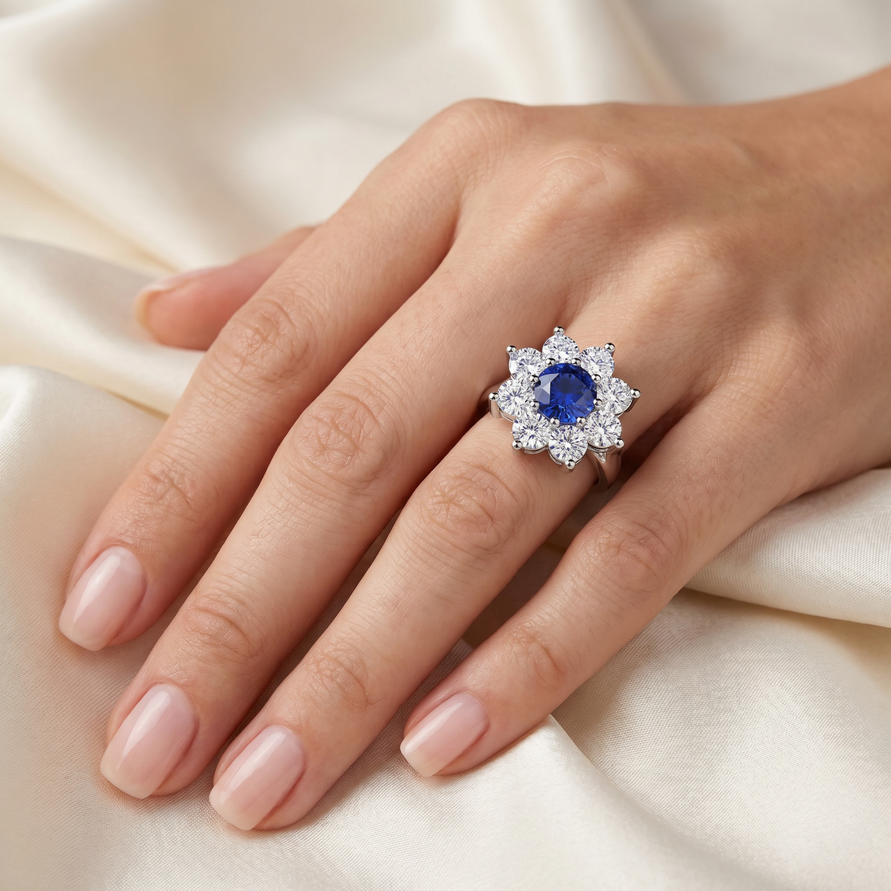 Azura 2.1Ct Blue Sapphire Diamond Ring 10K Gold Lab Grown (E-F, VS)