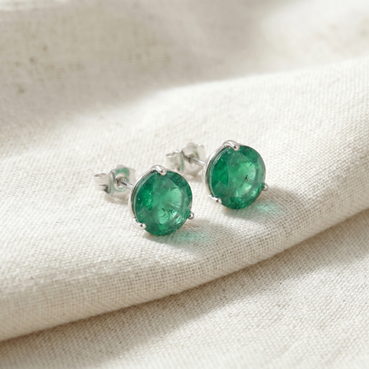 5Ct Round Emerald Studs 9mm Women's 14k Earring 3 Prong Martini Lab Grown