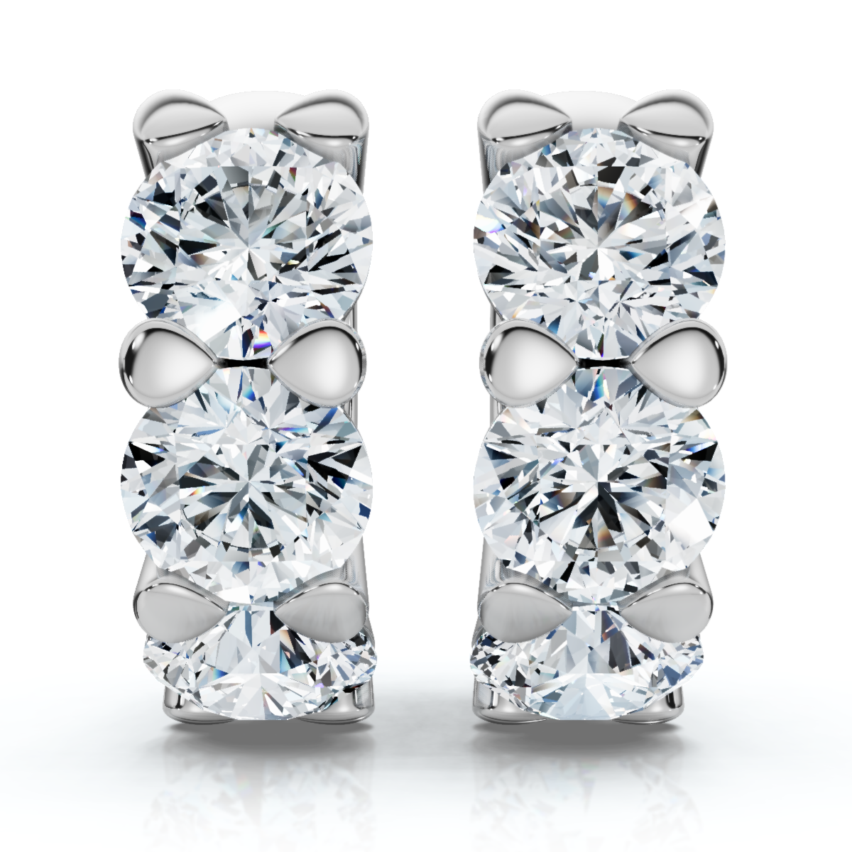 3Ct Diamond Huggie Hoop Earrings 1/2" Tall Lab Grown Silver (E-F, VS)