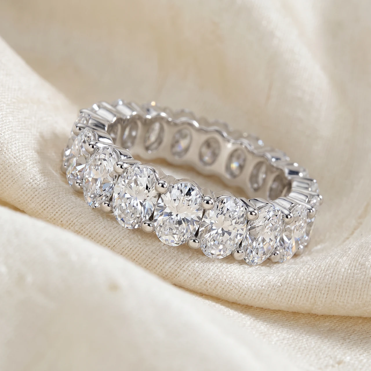 3.6Ct Oval Diamond Eternity Wedding Ring 14k Gold Lab Grown (E-F, VS)