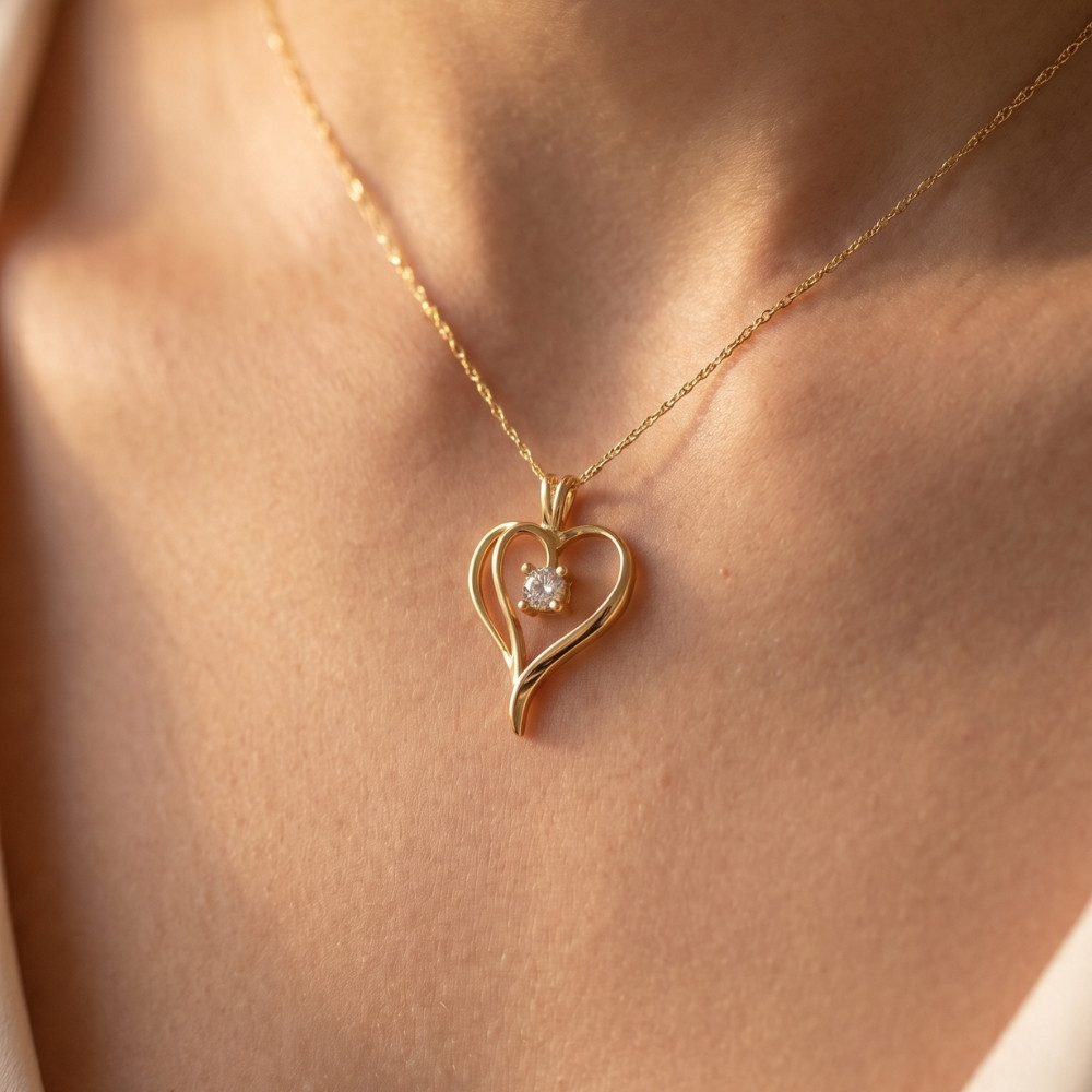 1/3Ct Solitaire Diamond Heart Pendant Gold Lab Grown 18" Necklace 3/4" Tall (F-G, VS)