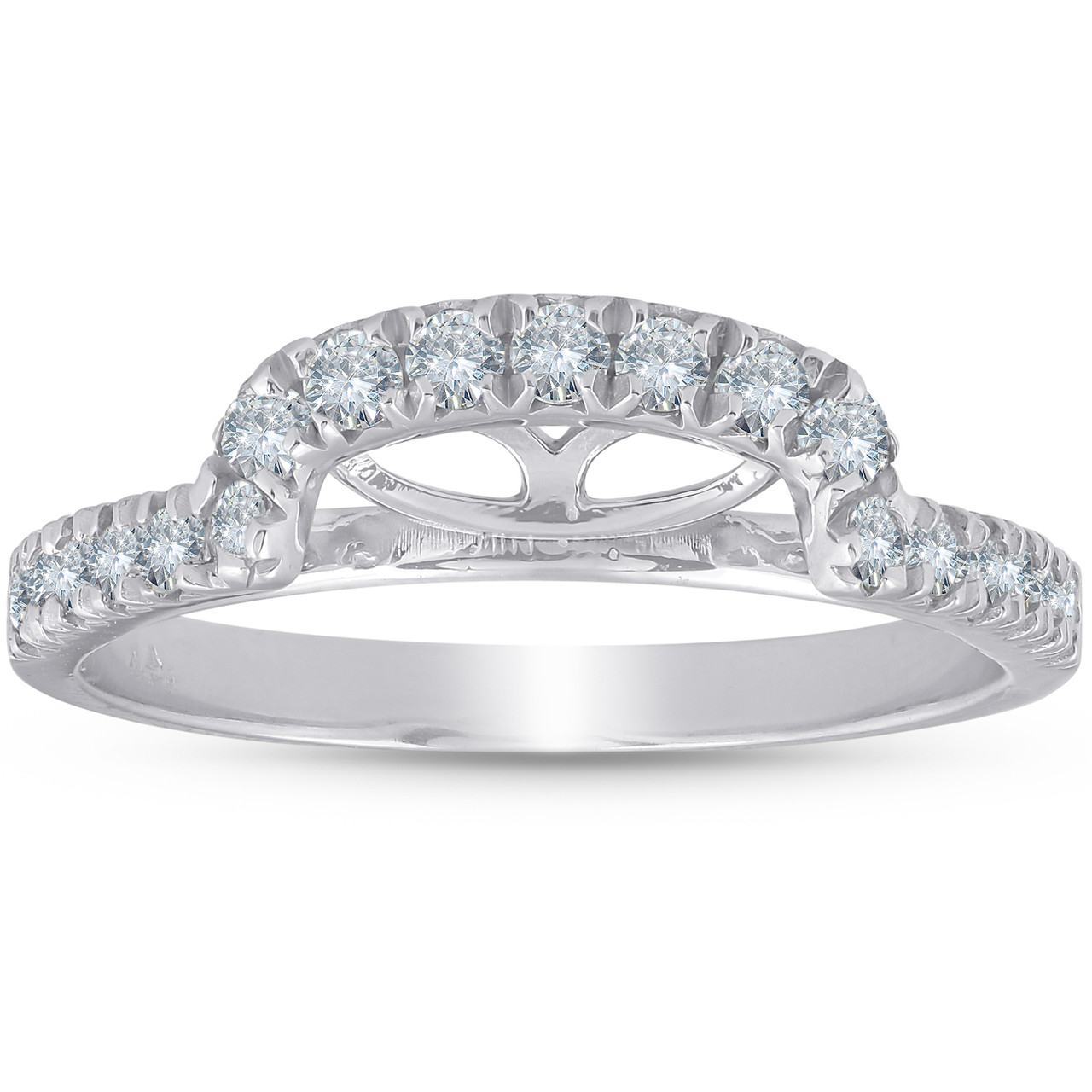 1/2 Ct Diamond Curved Notch Wedding Ring Matching Engagement Band 14k White Gold (H-I, I1)