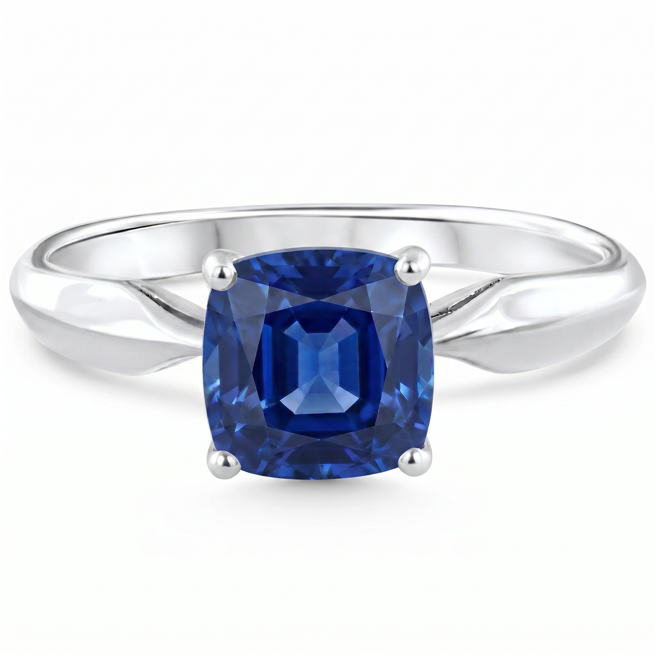 Certified 2Ct Cushion Blue Sapphire Solitaire Engagemet Ring 14k Gold Lab Grown