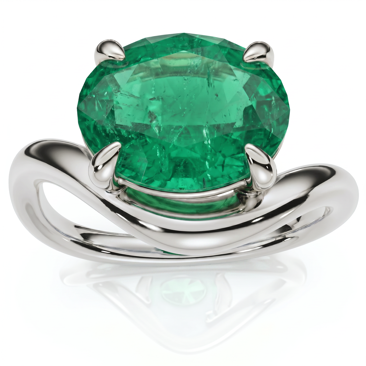 Certified 2.60Ct Emerald Oval Silhouette Ring 14k Gold Lab Grown