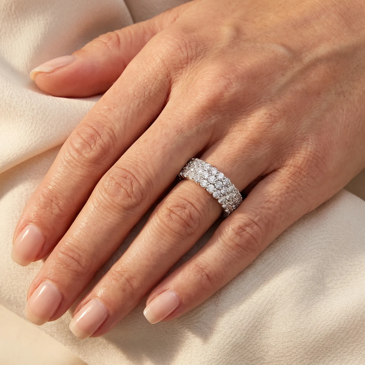 3 1/2ct 3-Row Lab Grown Diamond Eternity Ring 14K White Gold (F-G, VS)