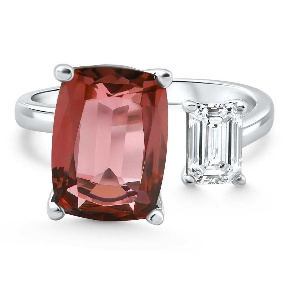 Genuine Tourmaline & Lab Grown Diamond Ring 14k White Gold Size 6 (G-H, VS)