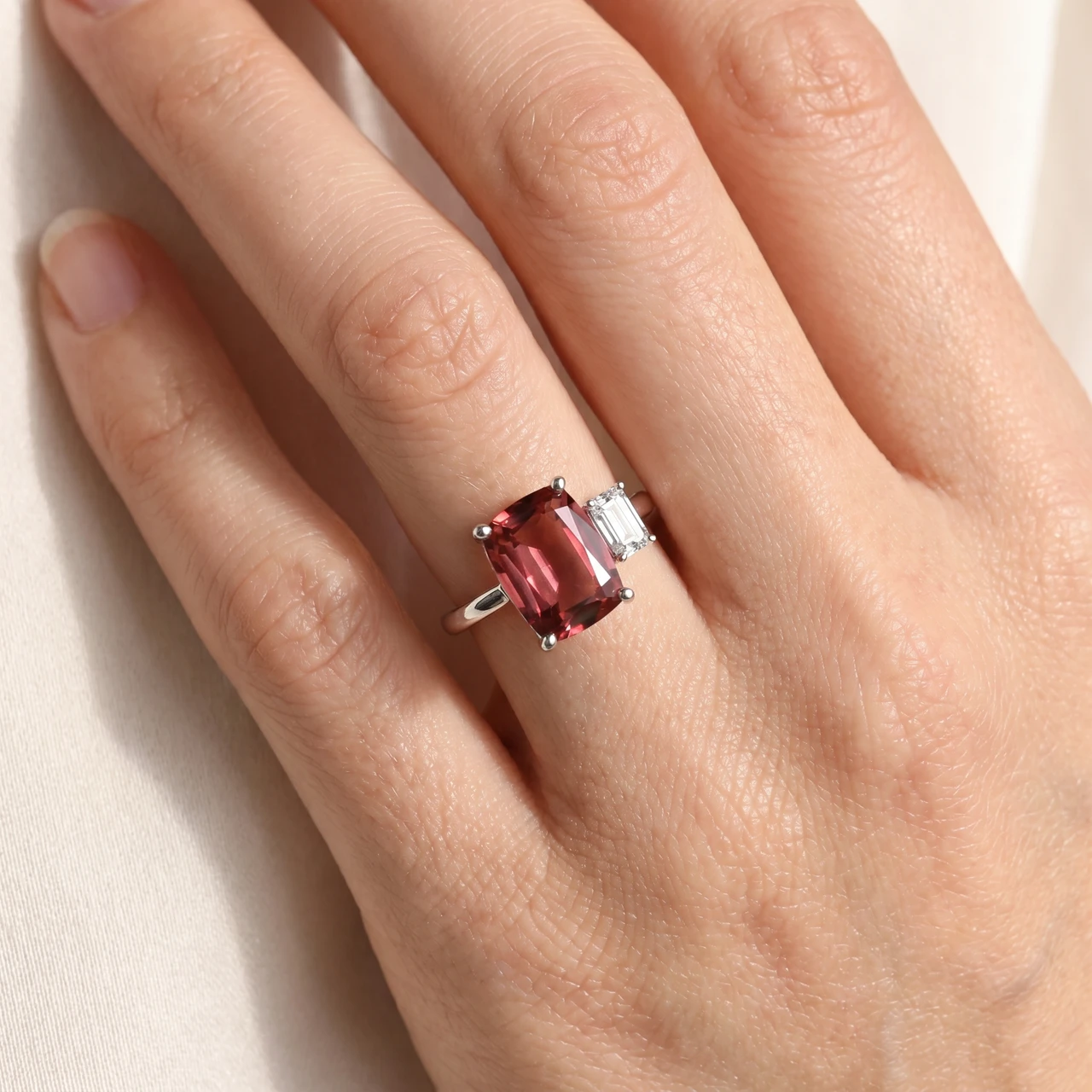 Genuine Tourmaline & Lab Grown Diamond Ring 14k White Gold Size 6 (G-H, VS)