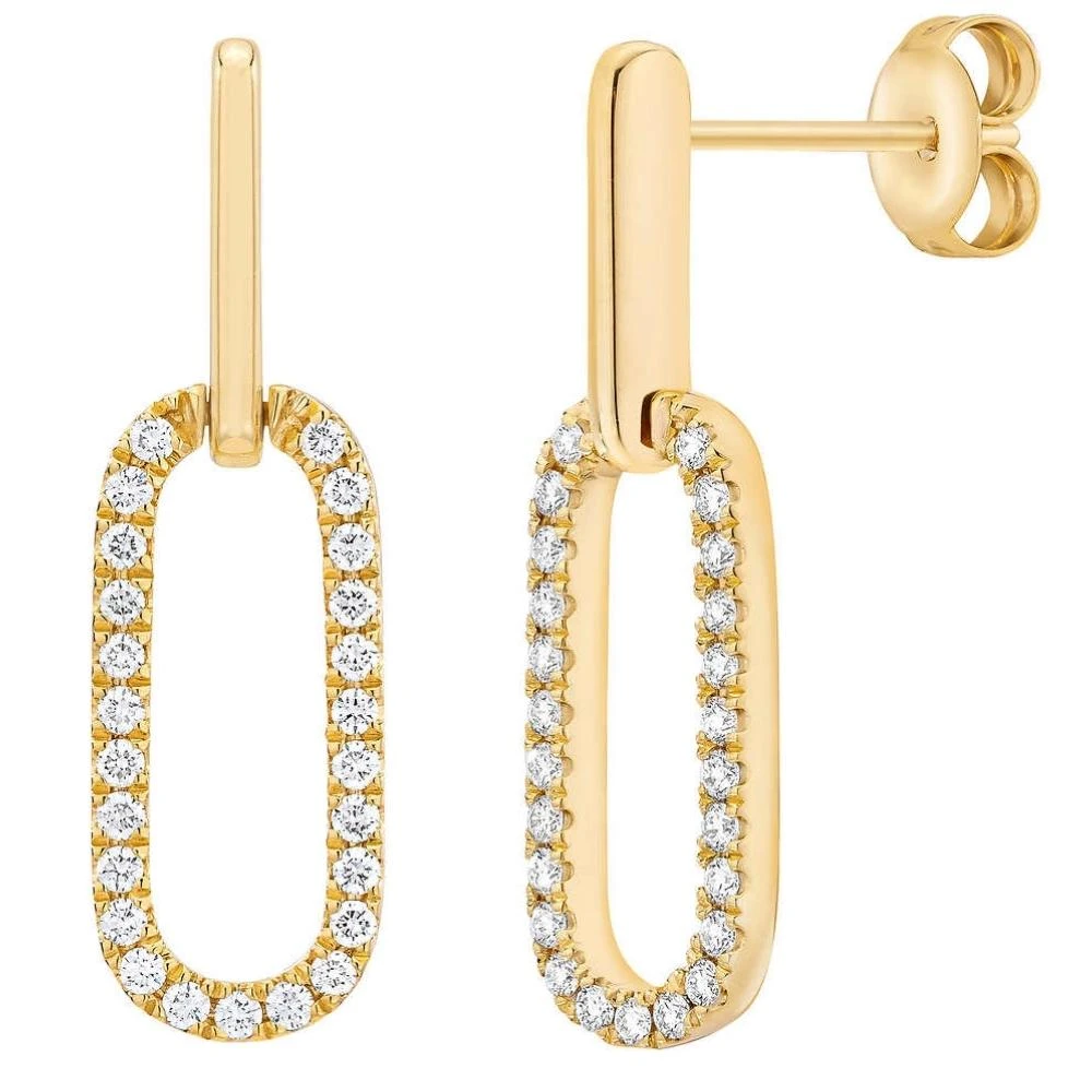 1/2Ct Diamond Paper Clip Drop Earrings Yellow Gold Women's 1" Tall