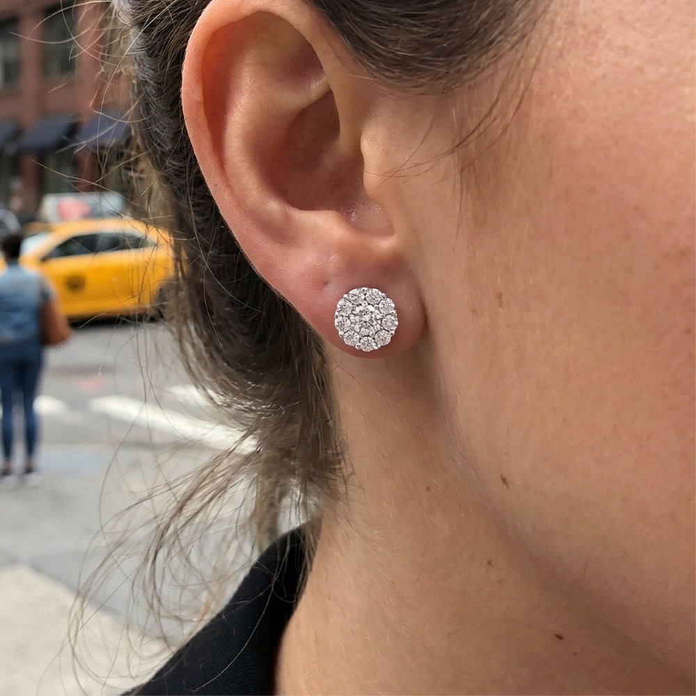 3ct Halo Diamond Studs 14K White Gold Lab Grown (F-G, VS)