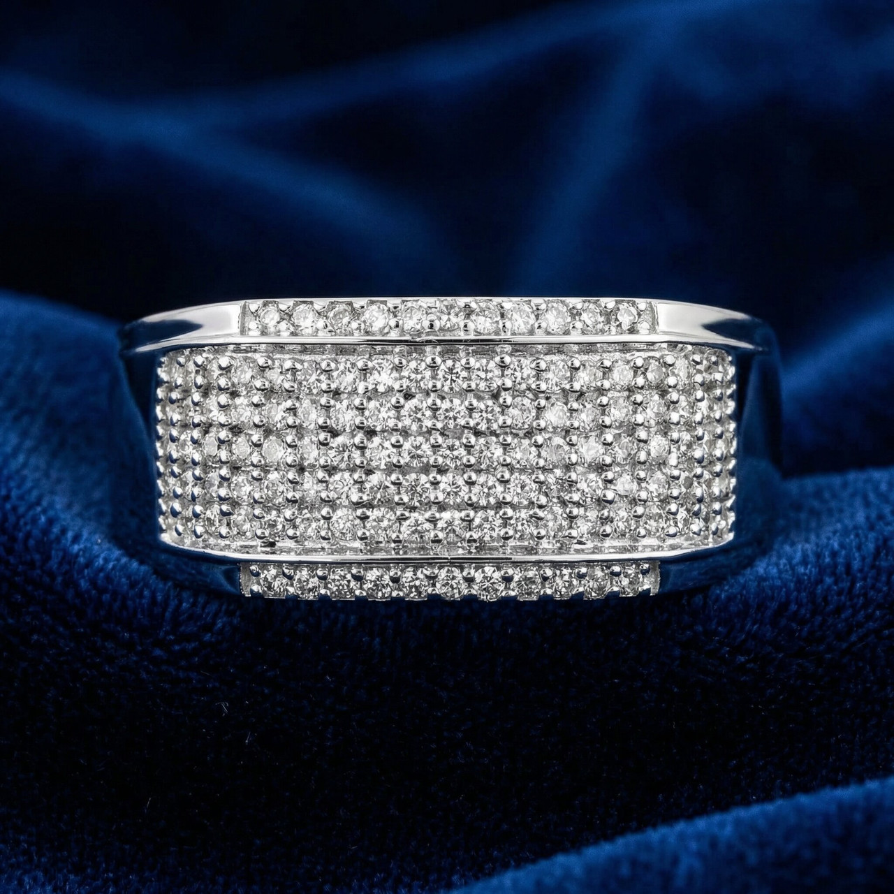 1/2Ct Men's Pave Diamond Ring in White Gold (I-J, I2-I3)