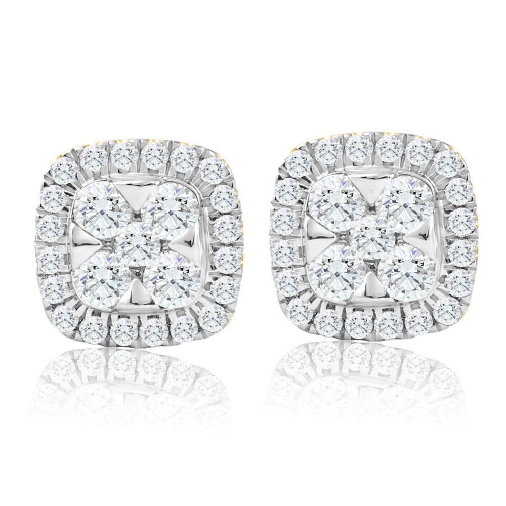 1Ct T.W. Pave Diamond Cushion Halo Studs 10k Yellow Gold Lab Grown Earrings (G-H, VS)