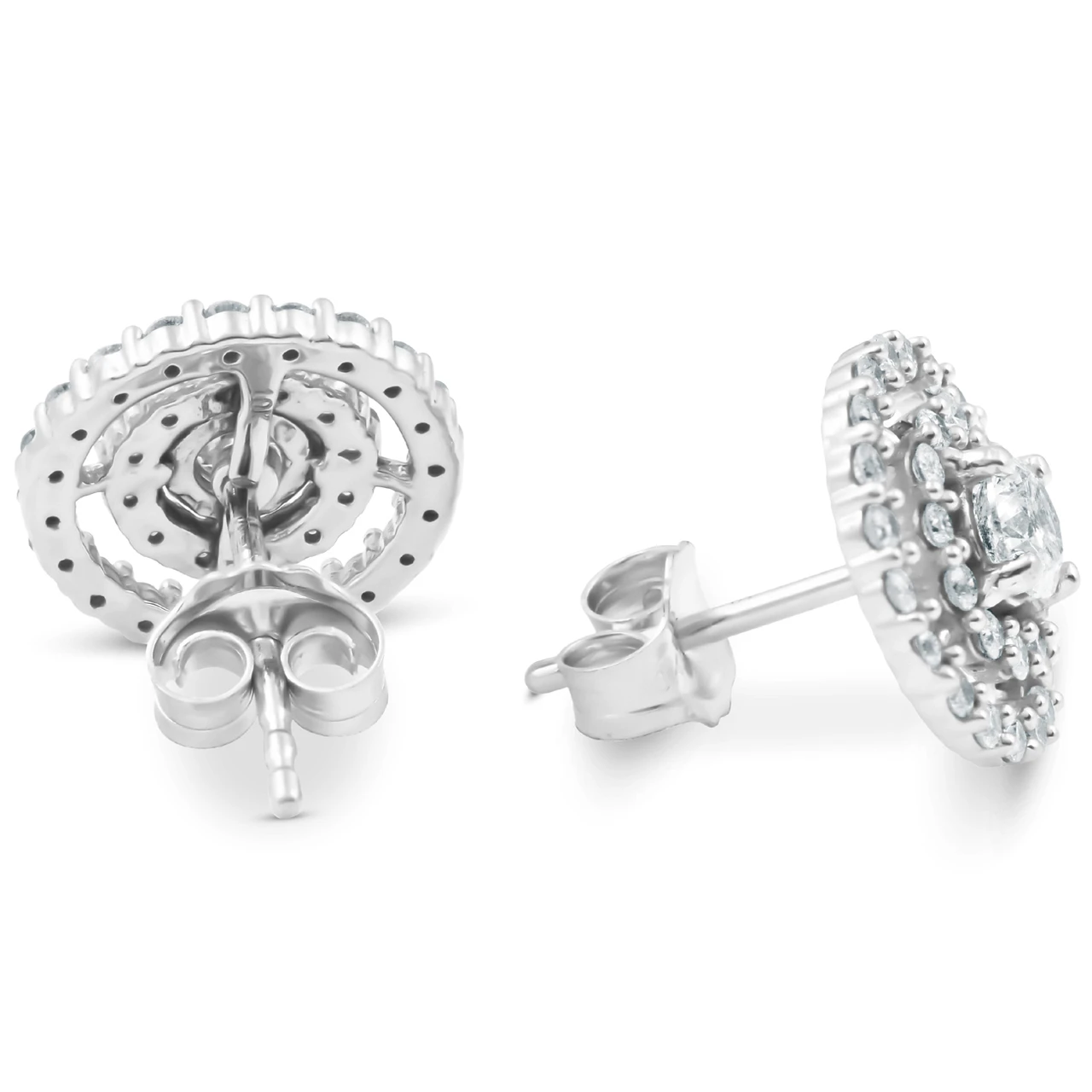 1Ct Diamond Double Halo Studs Screw Back Womens Earrings White Gold 10.2MM (H-I, I2-I3)