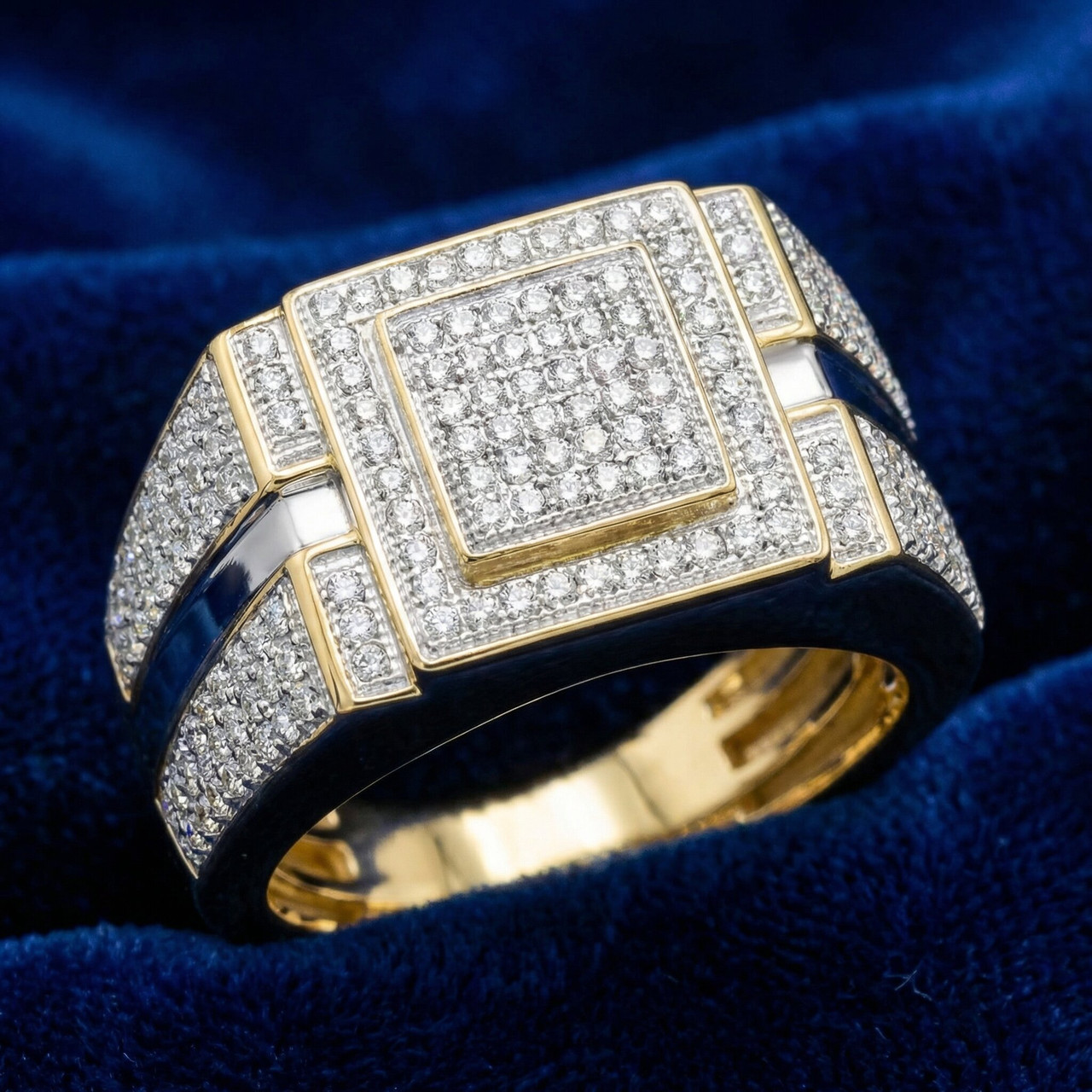Men's 1/4 CT. T.W. Diamond Micro Cluster Square Stepped Ring in 10K Yellow Gold (G-H, I2-I3)