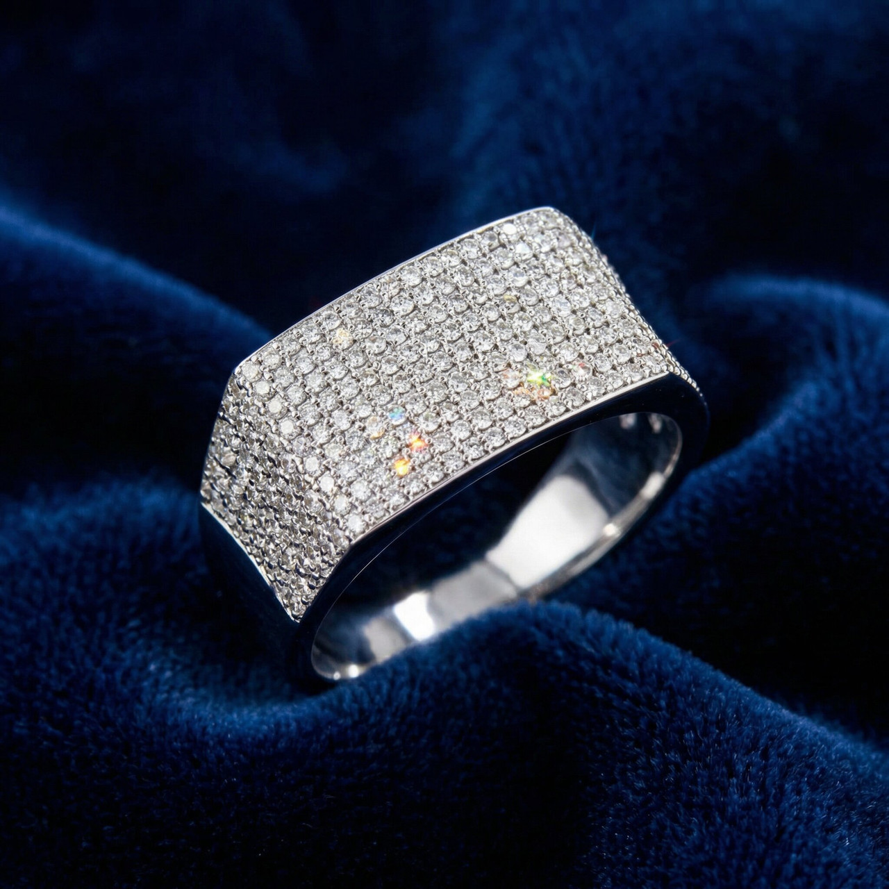 1Ct Diamond Men's White Gold Pave Wedding Ring Anniversary Band (I-J, I2-I3)