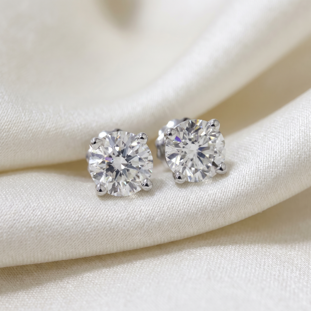 Pave Diamond Heart Studs Screw Back Earrings in White or Yellow Gold 10k (H-I, I1)