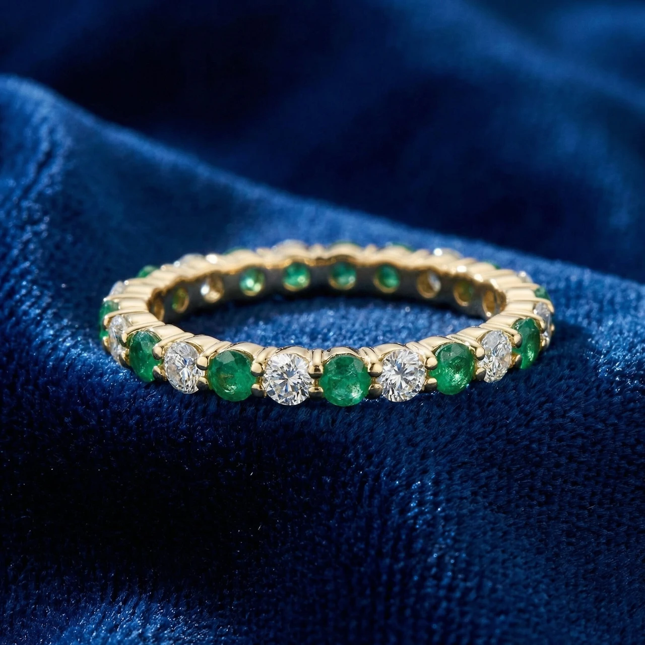 1 cttw Emerald & Diamond Wedding Eternity Stackable Ring 10k Yellow Gold (G-H, I1)