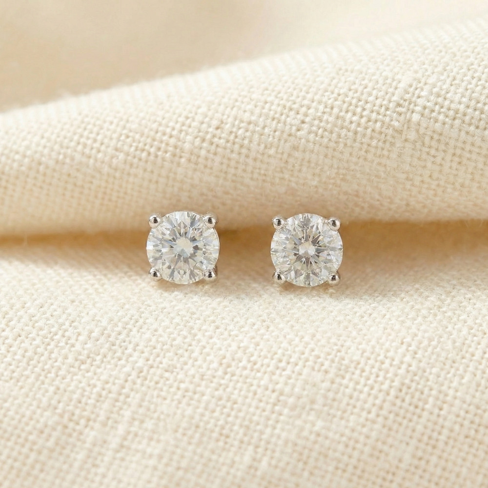 1/2 cttw Round Cut Diamond Studs 14k White Gold Womens Earrings (I-J, I2-I3)