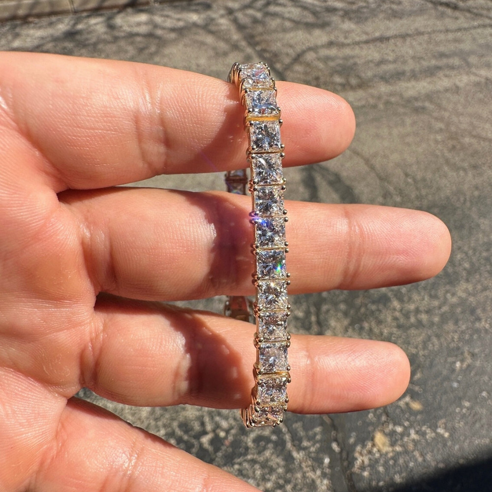 25Ct Princess Diamond Tennis Bracelet 14k Yellow Gold 7" Lab Grown (E-F, VS)