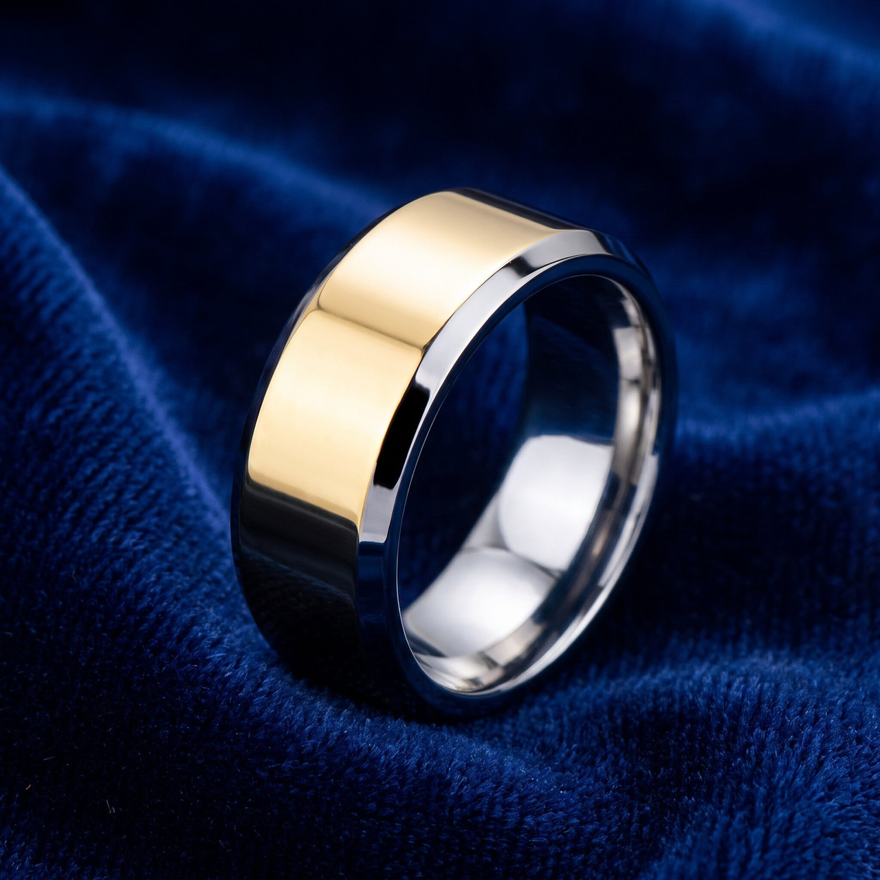 Men's Polished Tungsten & Gold Plated Two Tone 8mm Ring Wedding Band