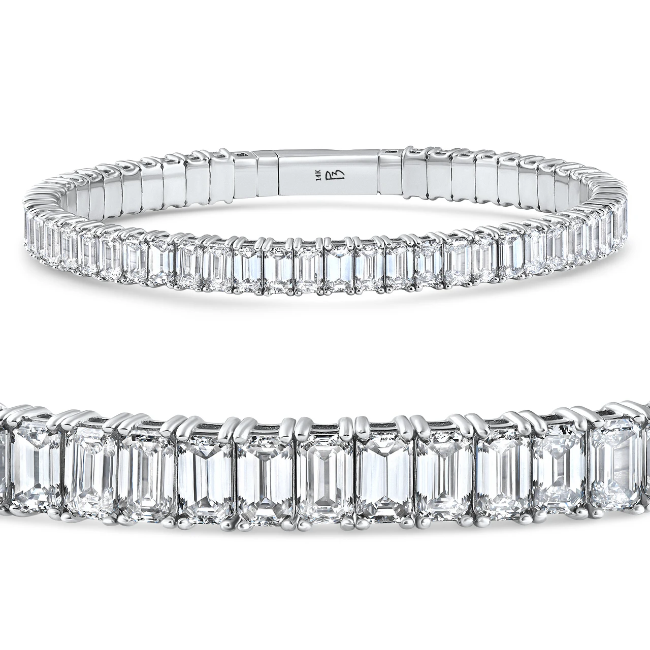 16Ct Emerald Diamond Tennis Flexible Bangle Bracelet 14k White Gold Lab Grown (F-G, VS)