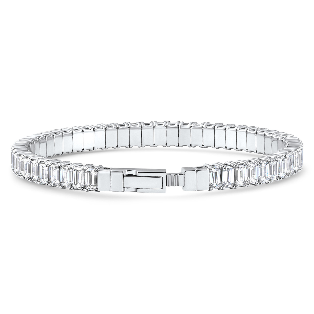 16Ct Emerald Diamond Tennis Flexible Bangle Bracelet 14k White