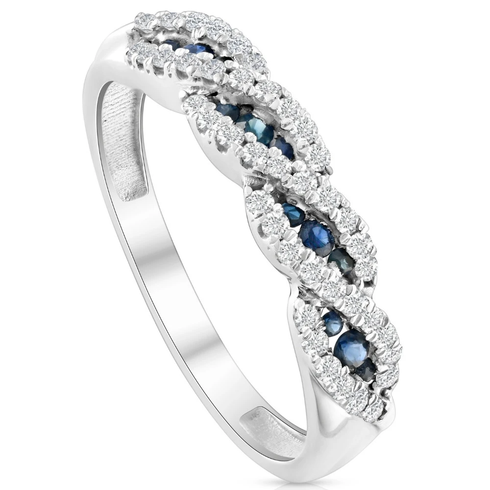 1/3 Ct Blue Sapphire & Diamond Ladies Swirl Wedding Ring 10k White Gold (H-I, I1)