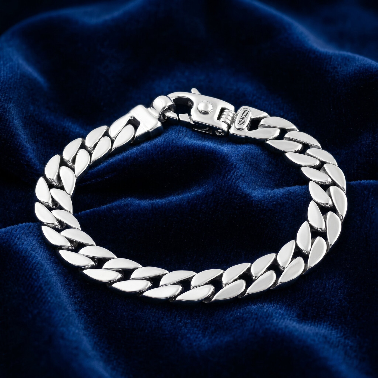 Braccio Men's 37 Gram Round Curb Link Solid Silver Bracelet 8.5"